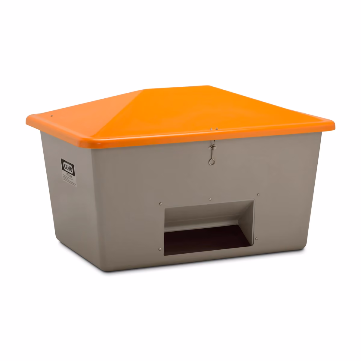 CEMO Streugutbehälter 1.100 l, grau/orange, mit Entnahmeöffnung (Herstellerbild)