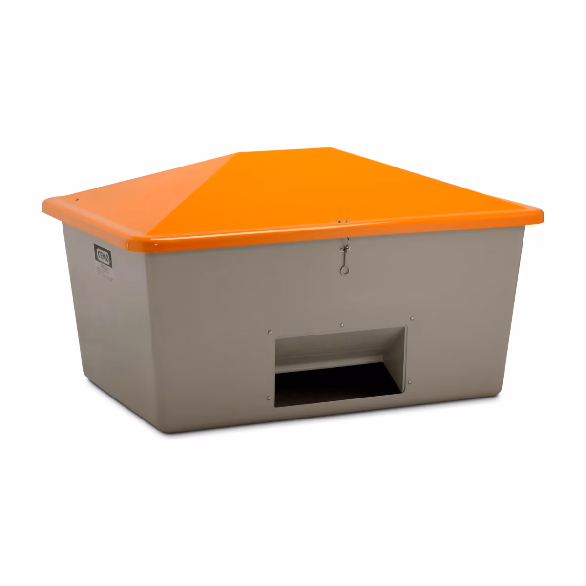 CEMO Streugutbehälter 1.500 l, grau/orange, mit Entnahmeöffnung (Herstellerbild)