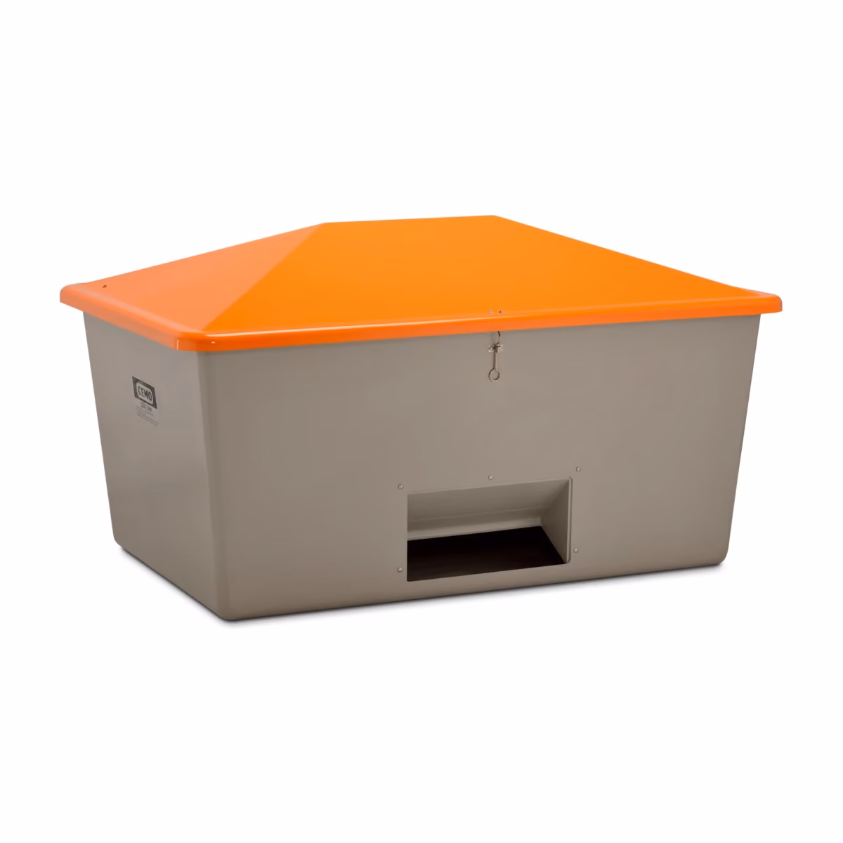 CEMO Streugutbehälter 2.200 l, grau/orange, mit Entnahmeöffnung (Herstellerbild)