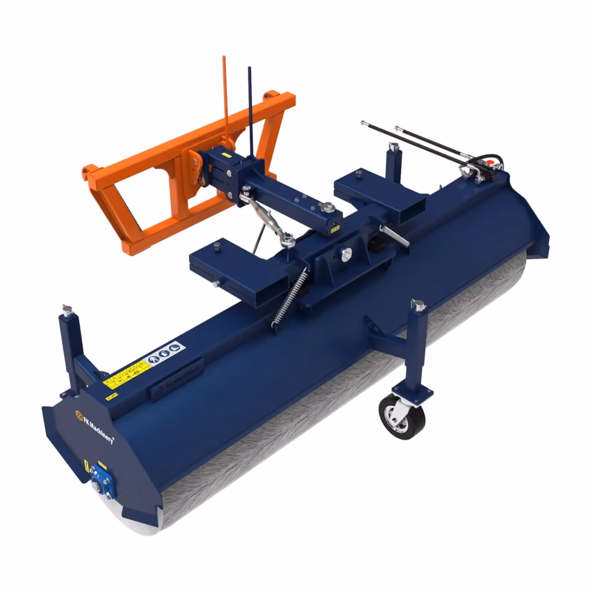 FK Machinery Kehrmaschine Basic, Rückansicht mit Hydraulikanschlüssen (Herstellerrendering)
