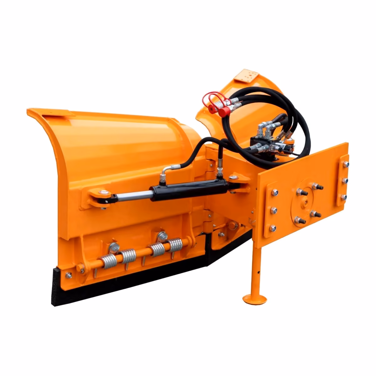 FK Machinery CPKV, Rückansicht mit Hydraulikzylinder, Ventilblock, Anbauplatte und Abstellstütze (ohne Euro-Rahmen)