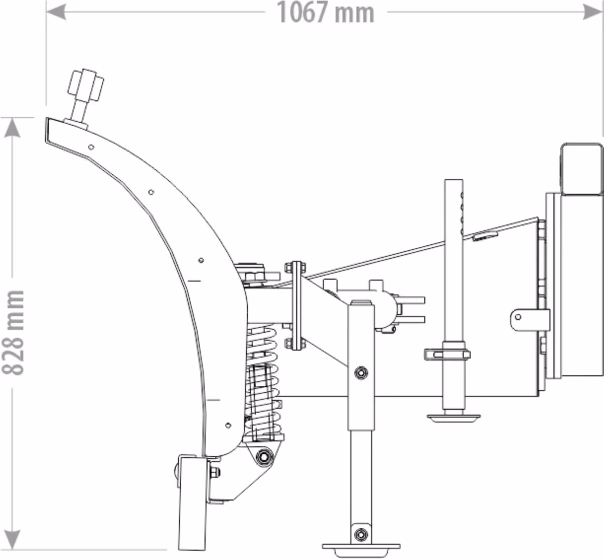 Maßzeichnung Baureihe CPSH, Seitenansicht (Höhe 828 mm, Tiefe 1067 mm)