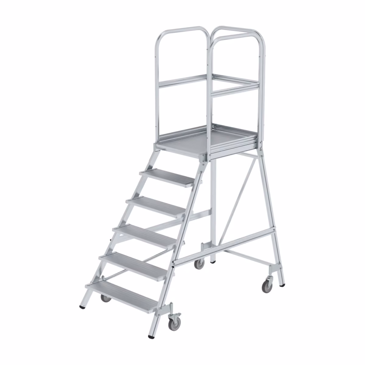 Günzburger Steigtechnik Podesttreppe einseitig begehbar 050106, Aluminium geriffelt, 6 Stufen