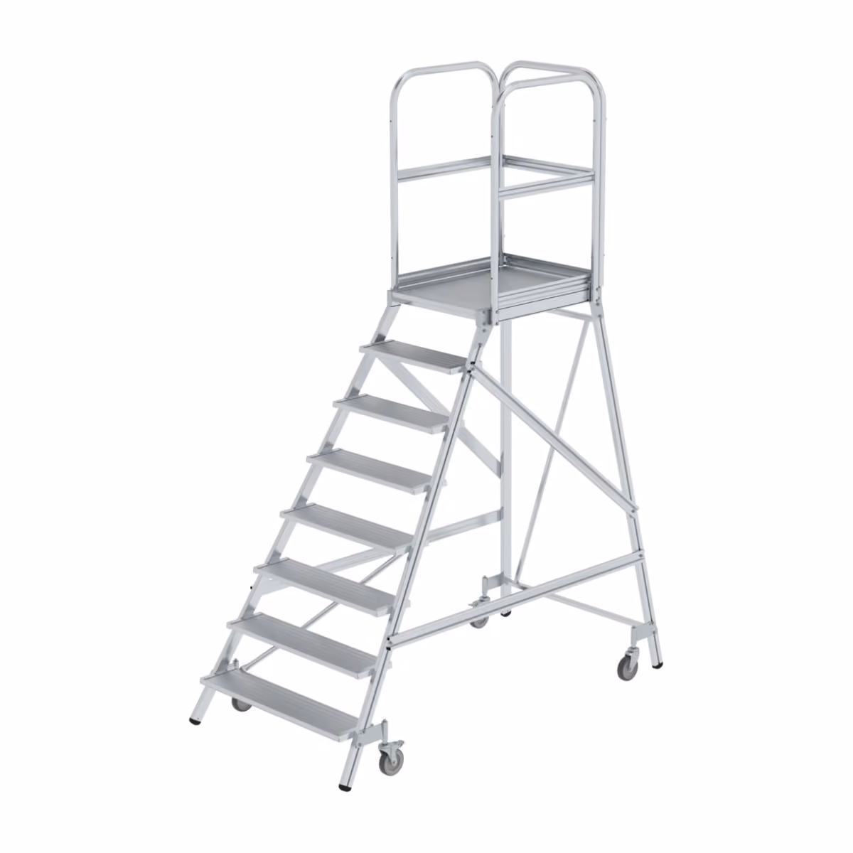 Günzburger Steigtechnik Podesttreppe einseitig begehbar 050108, Aluminium geriffelt, 8 Stufen