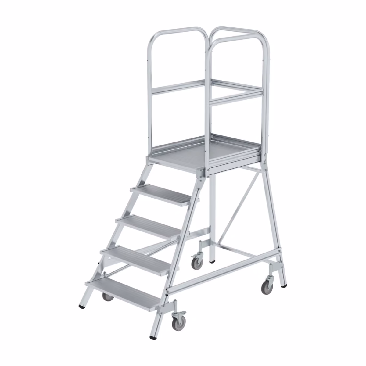 Günzburger Steigtechnik Podesttreppe einseitig begehbar 050105, Aluminium geriffelt, 5 Stufen