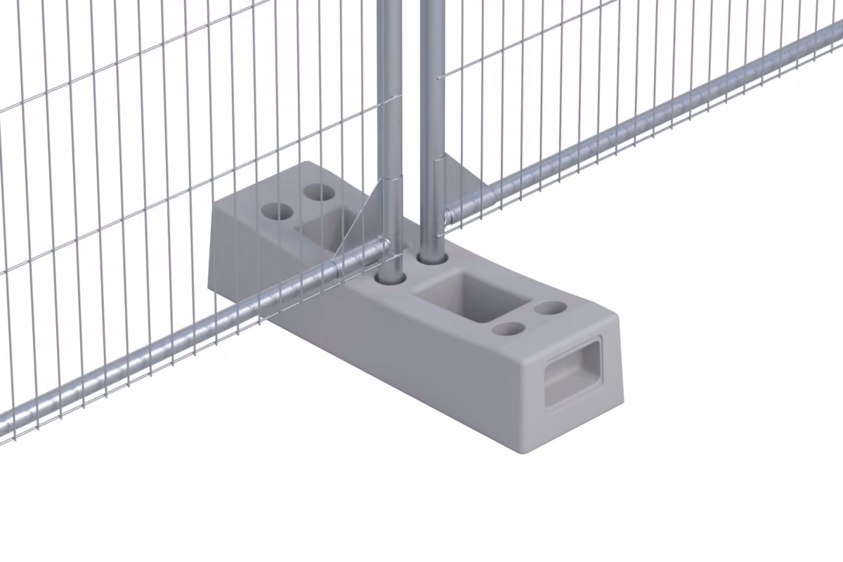 Heras Betonfuß neutral 35 kg (D0100) mit eingesteckten Bauzaunfeldern
